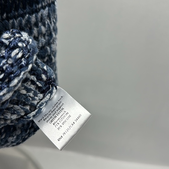 Eileen Fisher Sweater Top V-Neck Knit Brushstroke Cotton Tape Blue Size Large - Picture 7 of 8